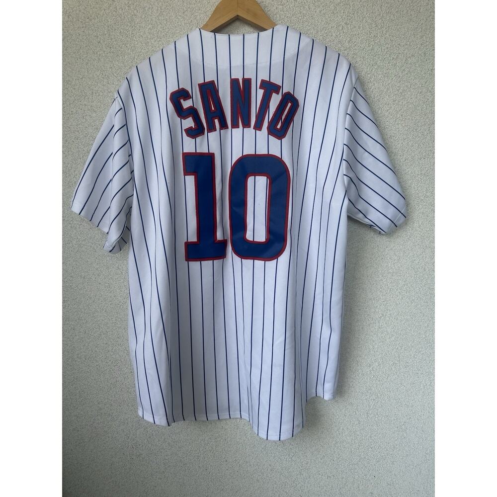 Majestic Chicago Cubs Ron Santo #10 Pinstripe Jersey Hall of Fame 2012 Men’s XL - Picture 7 of 11